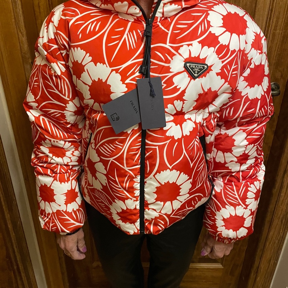 Prada Red Floral Puffer Jacket